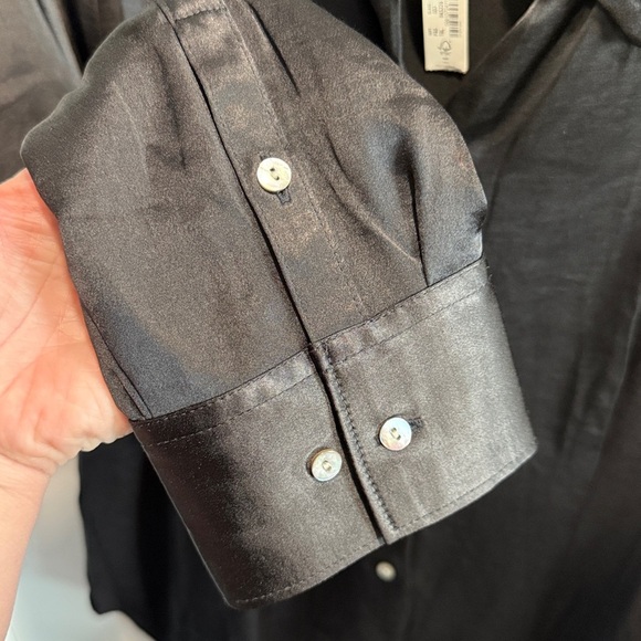 NWT Madewell Button-Up Shirt Black Satin Size 12 - Picture 8 of 10